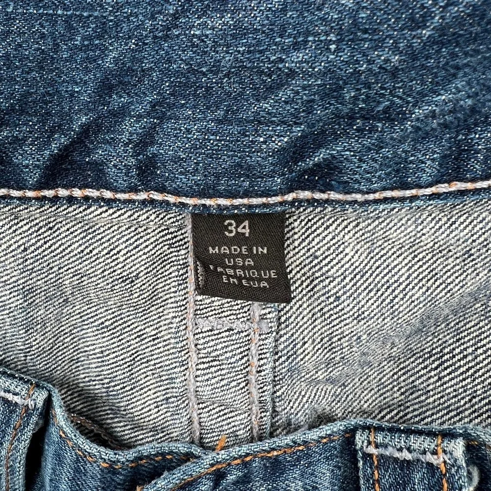 TRUE RELIGION Geno Jeans Mens 34 Blue Pinstripe Slim Straight Denim USA